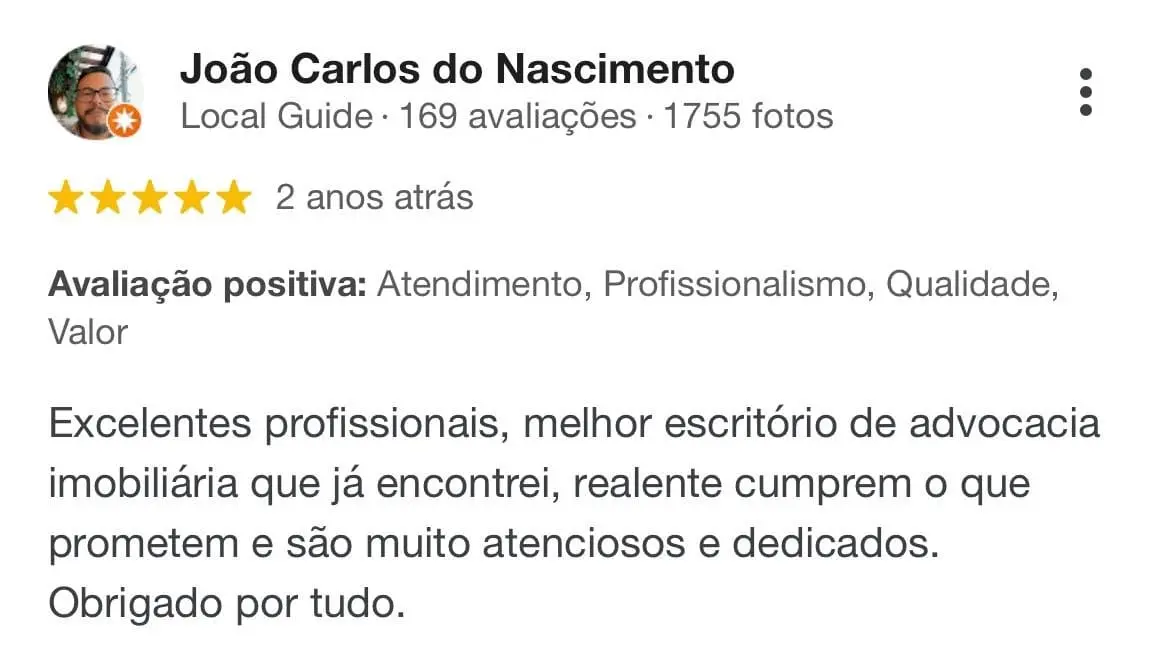 Depoimento de João Carlos do Nascimento sobre Laercio Pisoni Advocacia Imobiliária e Patrimonial